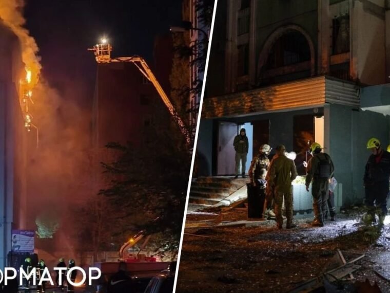 Київ зазнав атаки БпЛА: пошкоджено АЗС, офіс та кафе, є поранені